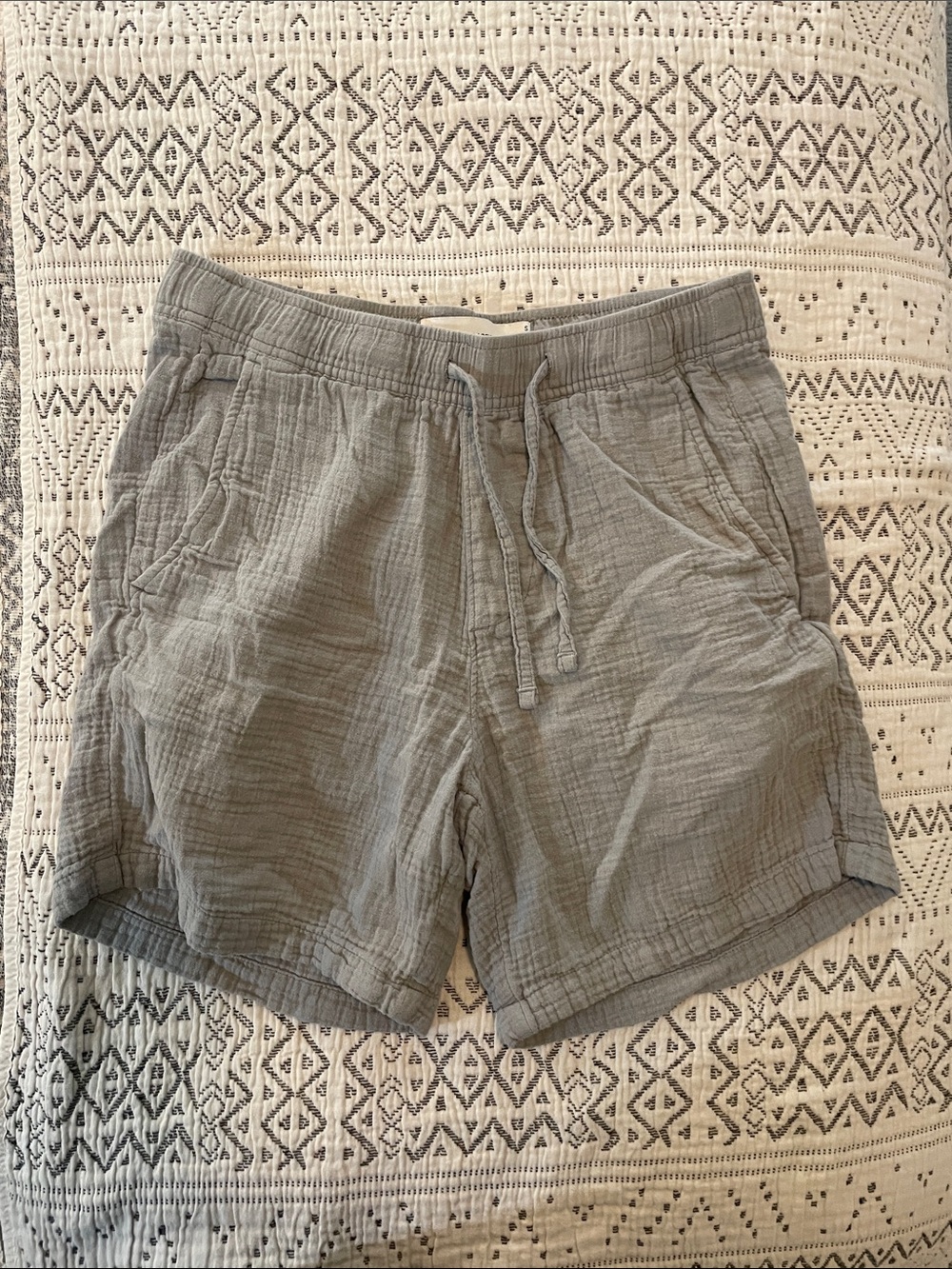 Hollister Gray Textured Cotton Drawstring Shorts